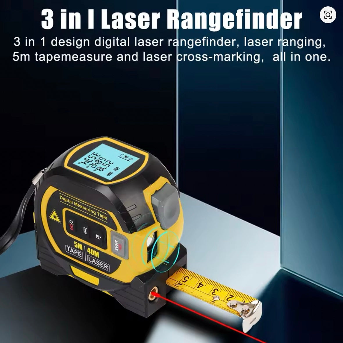 Nroro - 3-in-1 Laser Measuring Ruler, Measuring Tape, Laser Level